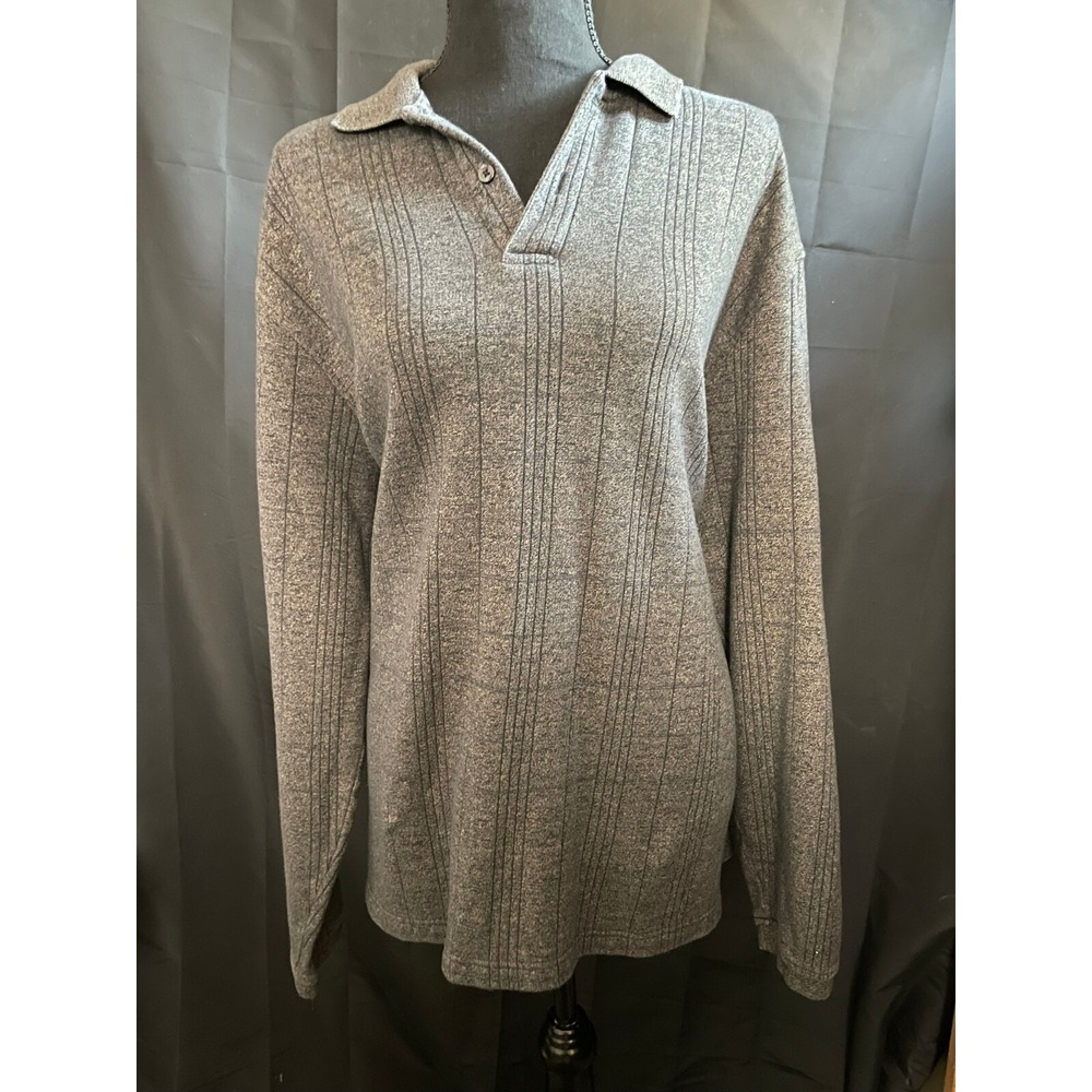 ARROW Men's XL Gray Sweater Vertical Stripe Pullover Collared Casual‎ Warm Knit